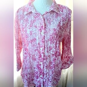 Christopher & Banks Pink Floral Top Button-up XLp Petite
